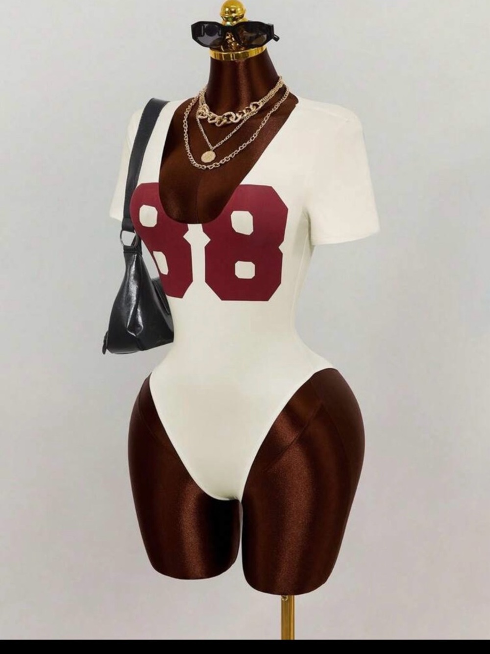 SHEIN Cream Short-Sleeve Bodysuit with Maroon '88 Graphic